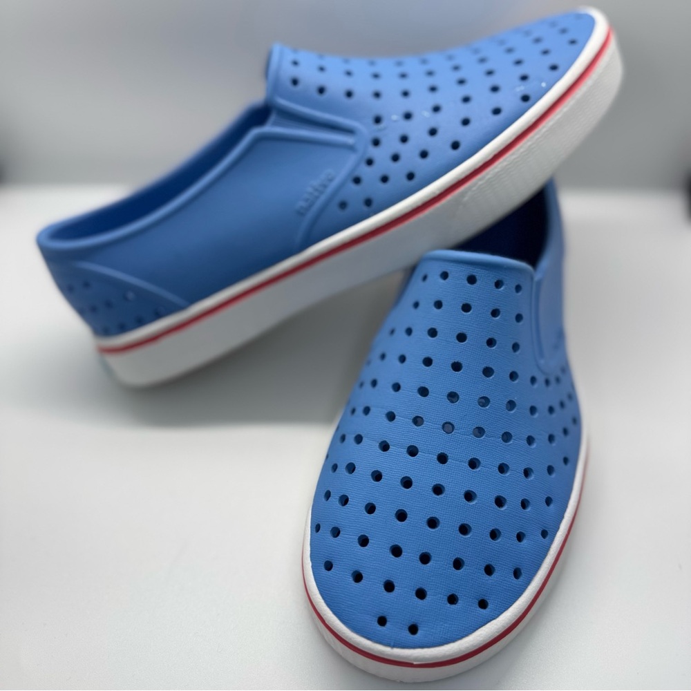 Native Miles Wanderfoam Perforated Blue and White Slip-Ons
